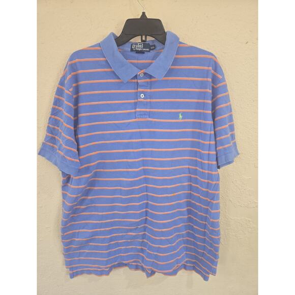 Polo Ralph Lauren Polo Shirt, Mens Size XXL, Striped Orange Blue Short Sleeve - Picture 1 of 5